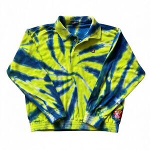 TEDDY FRESH Tie Dye Terry Fleece 1/4 Zip Pullover XL Neon Yellow Blue EUC H3H3